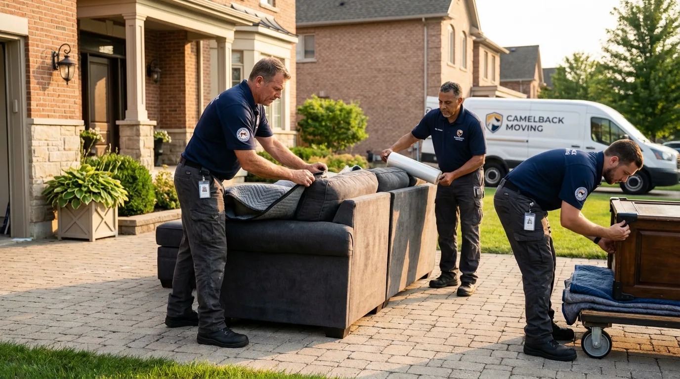 Large estate moving crew wrapping furniture in Colton, CA